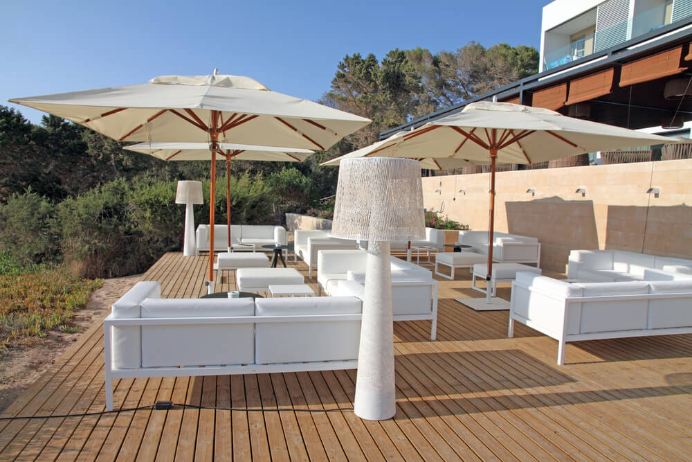 Hotel di lusso rinnovato di Cala Saona nell'isola di Formentera Isole Baleari Spagna.